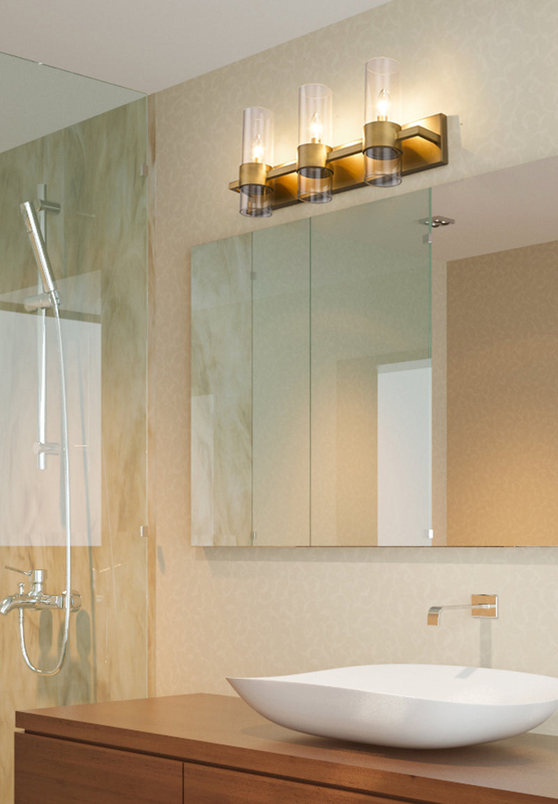 Lawson 3 Light 25" Vanity in Rubbed Brass in a room setting