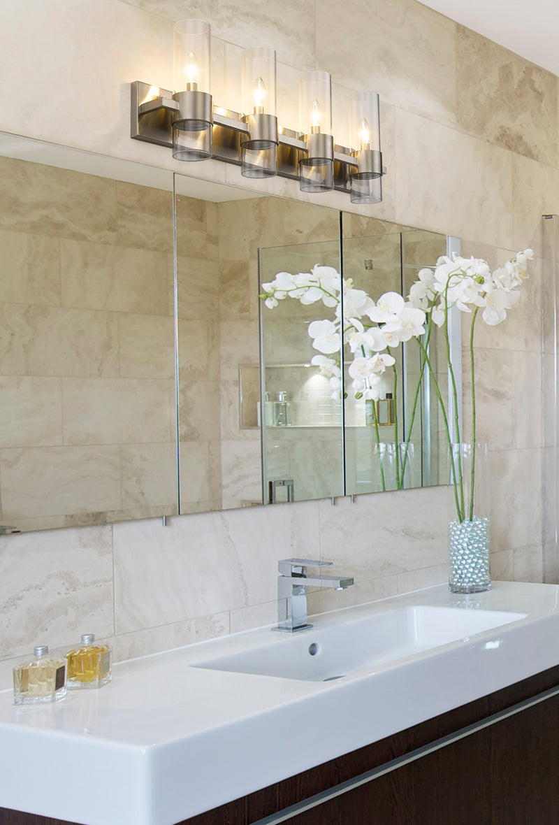 Lawson 4 Light 32" Vanity in Brushed Nickel in a room setting