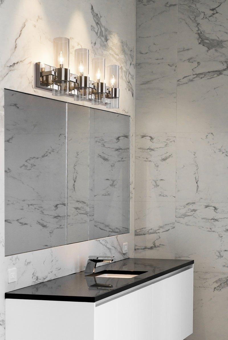 Lawson 4 Light 32" Vanity in Polished Nickel in a room setting