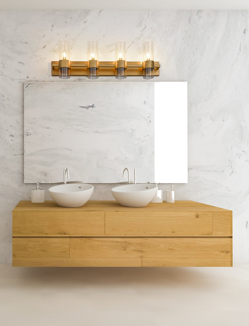 Lawson 4 Light 32" Vanity in Rubbed Brass in a room setting