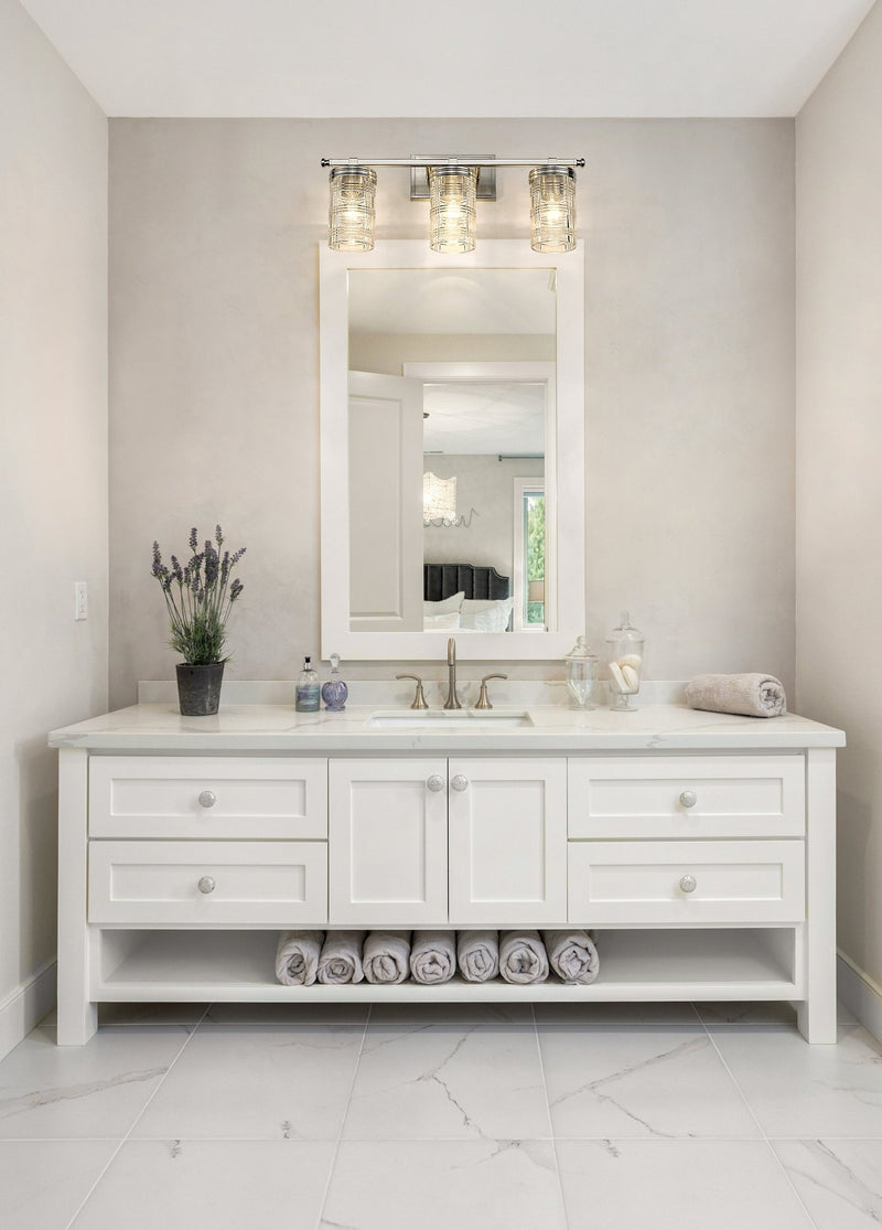 Archer 3 Light 25" Vanity in Brushed Nickel in a room setting