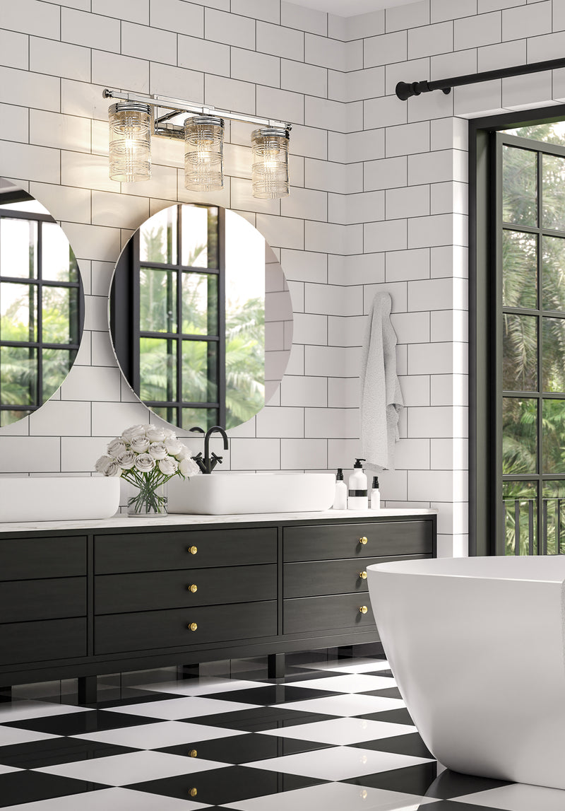 Archer 3 Light 25" Vanity in Polished Nickel in a room setting