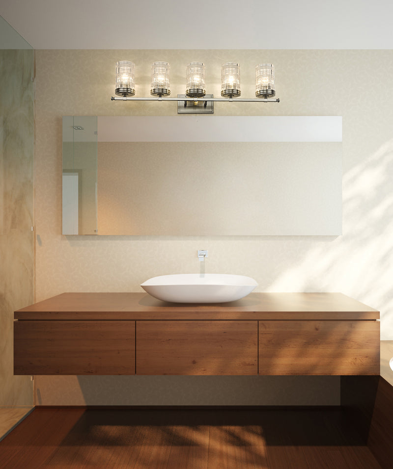 Archer 5 Light 38" Vanity in Brushed Nickel in a room setting