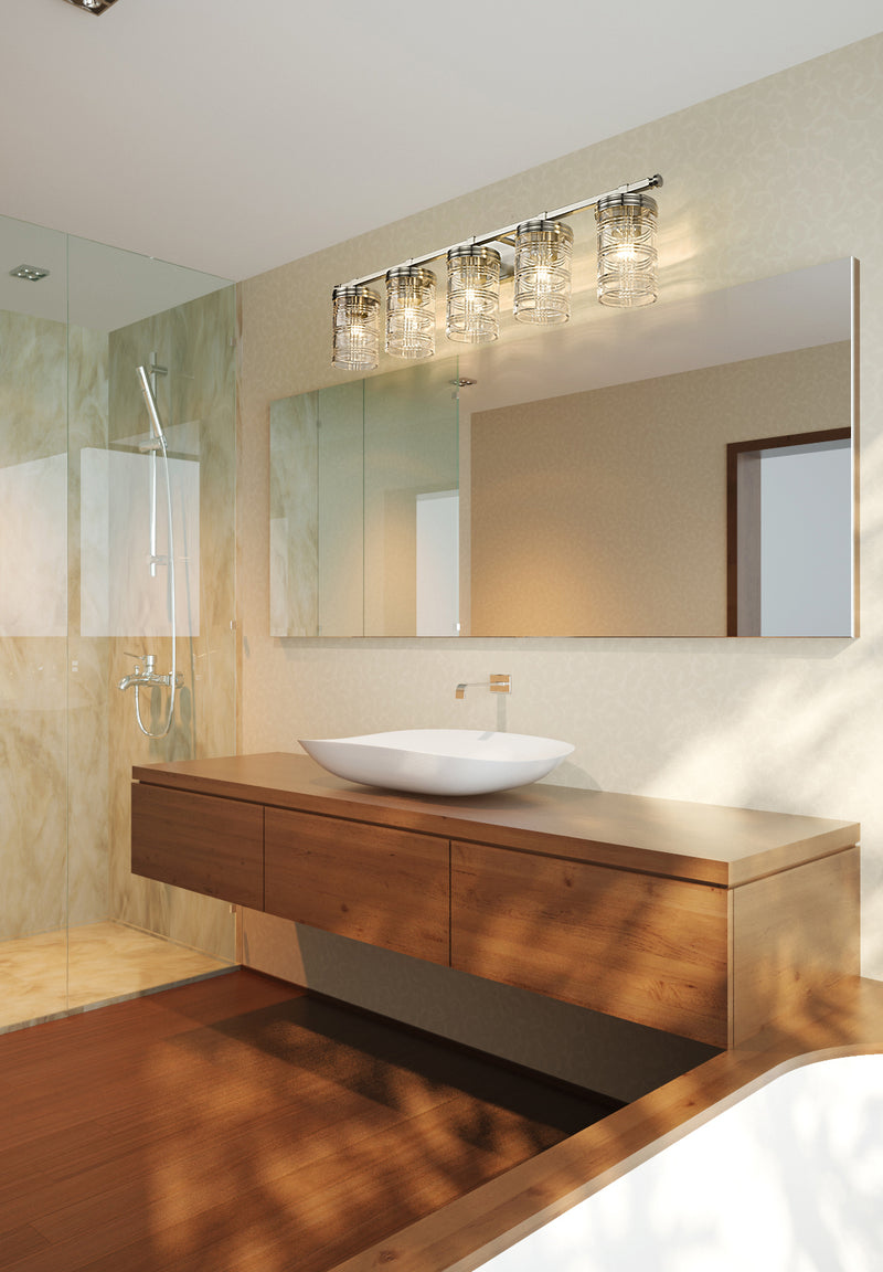 Archer 5 Light 38" Vanity in Brushed Nickel in a room setting