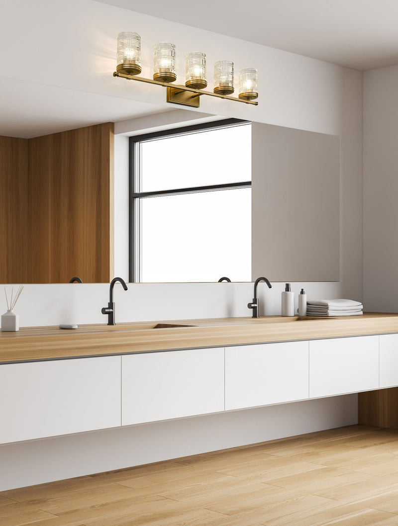Archer 5 Light 38" Vanity in Heirloom Gold in a room setting