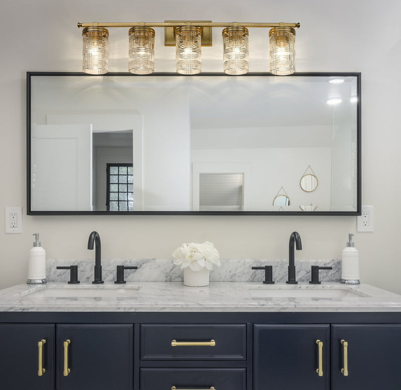 Archer 5 Light 38" Vanity in Heirloom Gold in a room setting