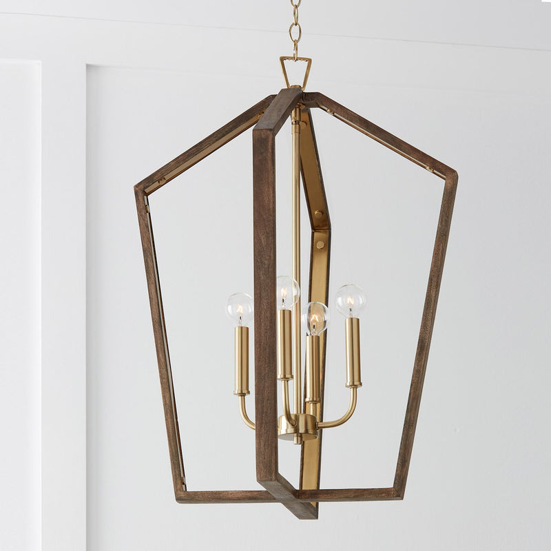 Maren 4-Light Chandelier in Nordic Wood and Matte Brass