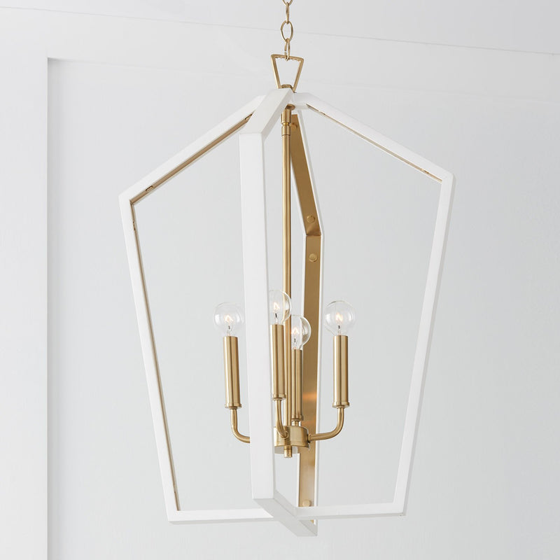 Maren 4-Light Chandelier in Flat White and Matte Brass