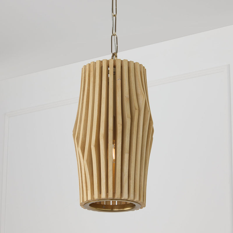 Archer Mini Pendant in Blonde Wood and Matte Brass