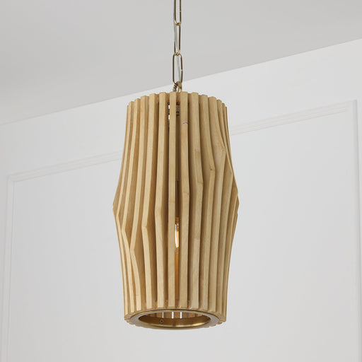 Archer Mini Pendant in Blonde Wood and Matte Brass