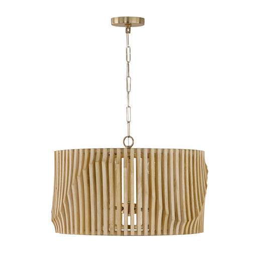 Archer 4-Light Pendant in Blonde Wood and Matte Brass
