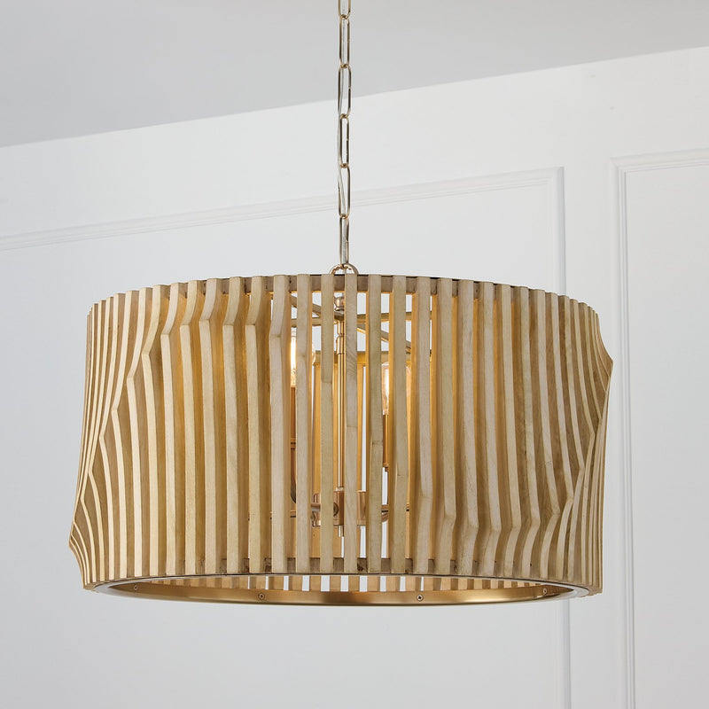 Archer 4-Light Pendant in Blonde Wood and Matte Brass