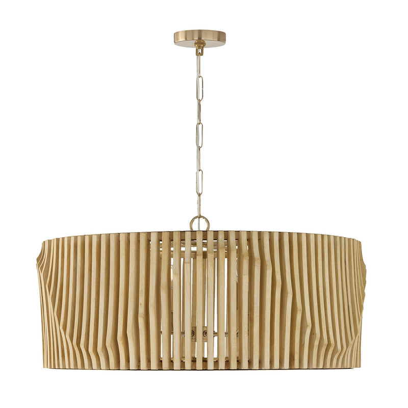 Archer 6-Light Pendant in Blonde Wood and Matte Brass