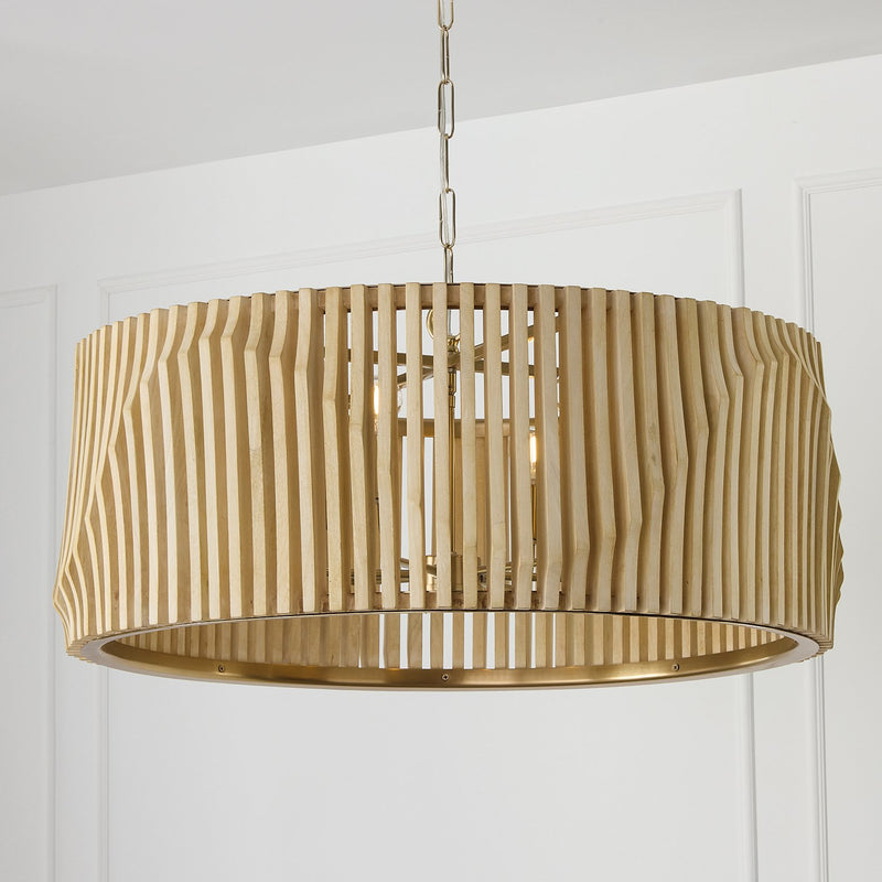 Archer 6-Light Pendant in Blonde Wood and Matte Brass