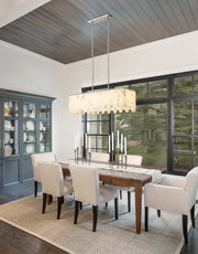 Viviana 5 Light 40.75" Linear Pendant in Polished Nickel in a room setting