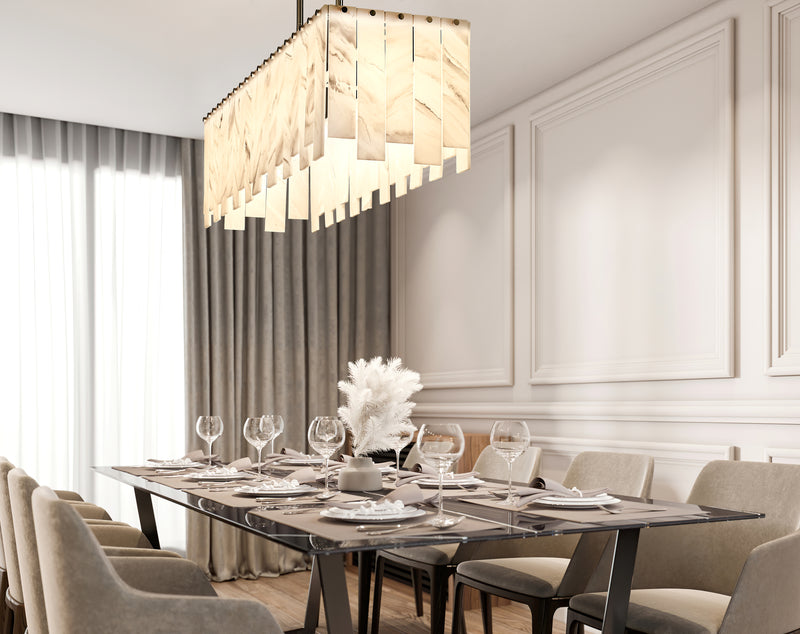 Viviana 5 Light 40.75" Linear Pendant in Polished Nickel in a room setting