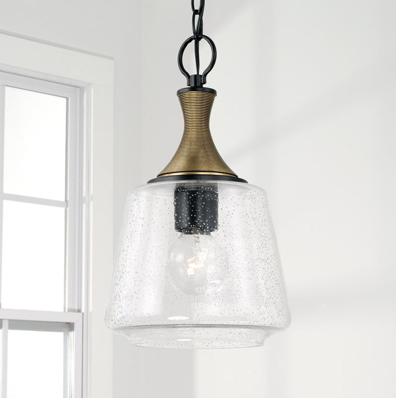 Amara Mini Pendant in Matte Black with Brass