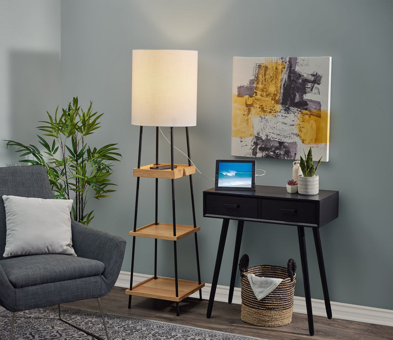 Henry Shelf Floor Lamp in Black W/ Natural Wood