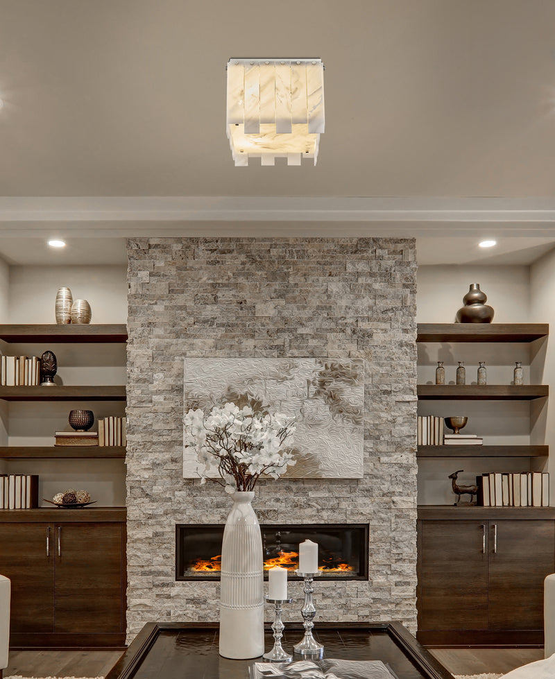 Viviana 4 Light 13.25" Flush Mount in Polished Nickel in a room setting