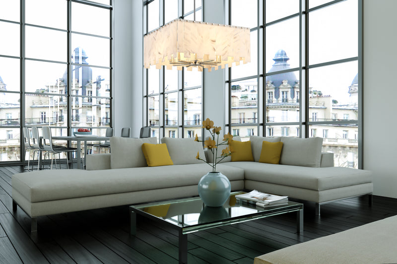Viviana 9 Light 26" Pendant in Polished Nickel in a room setting