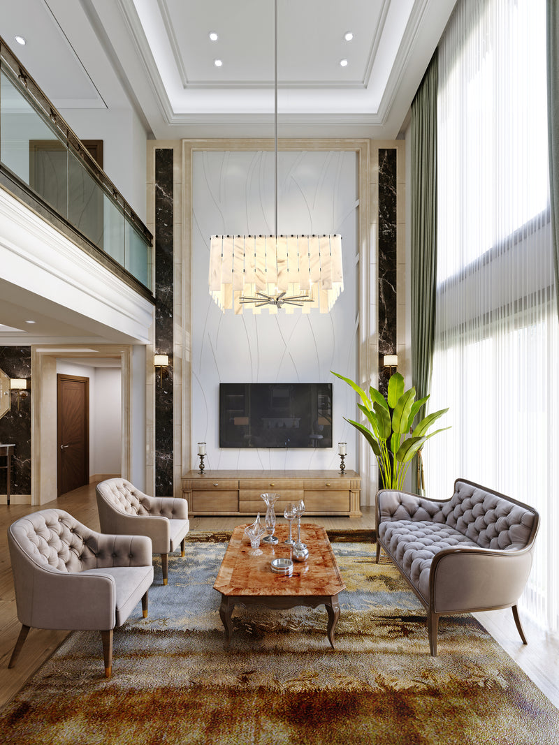 Viviana 9 Light 26" Pendant in Polished Nickel in a room setting