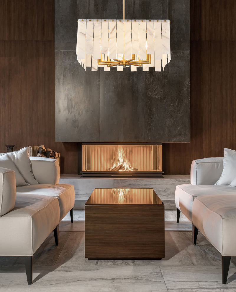 Viviana 9 Light 26" Pendant in Rubbed Brass in a room setting