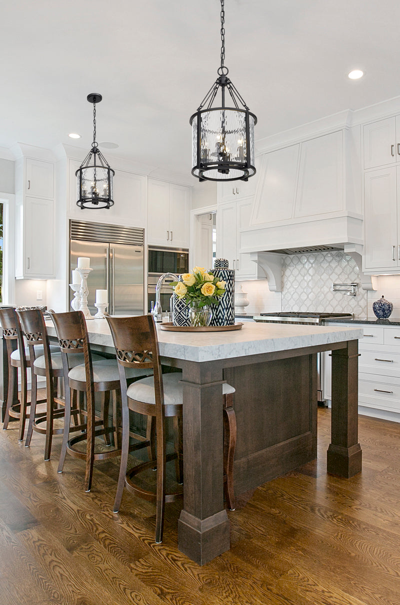 Barrington 4 Light 12" Pendant in Matte Black in a room setting