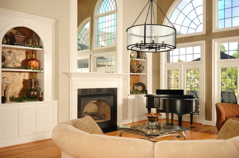 Barrington 8 Light 32" Pendant in Matte Black in a room setting