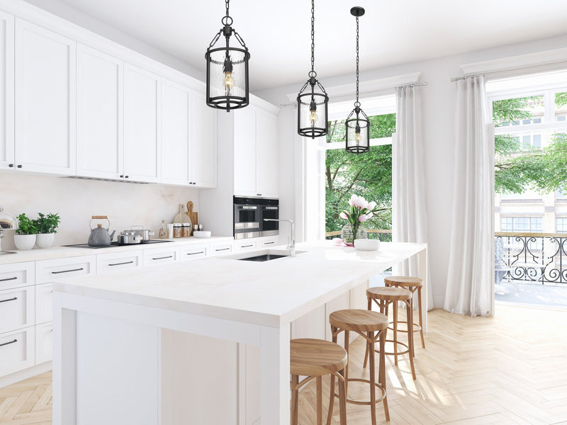 Barrington 1 Light 8.25" Pendant in Matte Black in a room setting