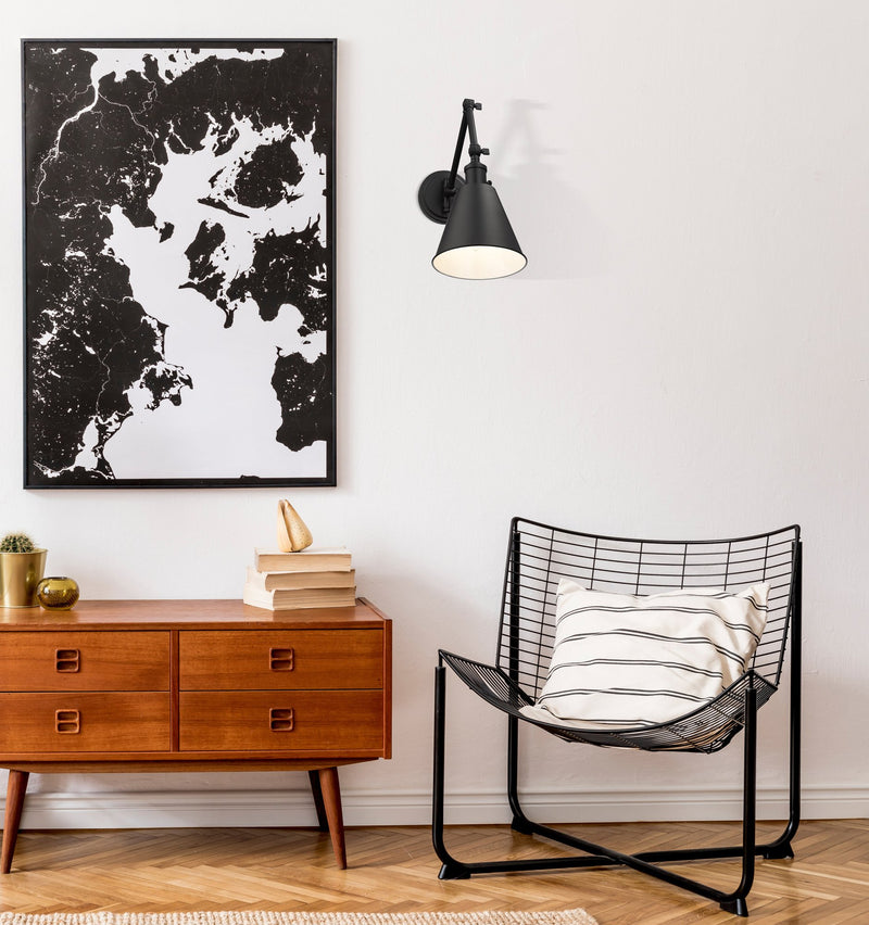 Gayson 1 Light 7.5" Wall Sconce in Matte Black in a room setting