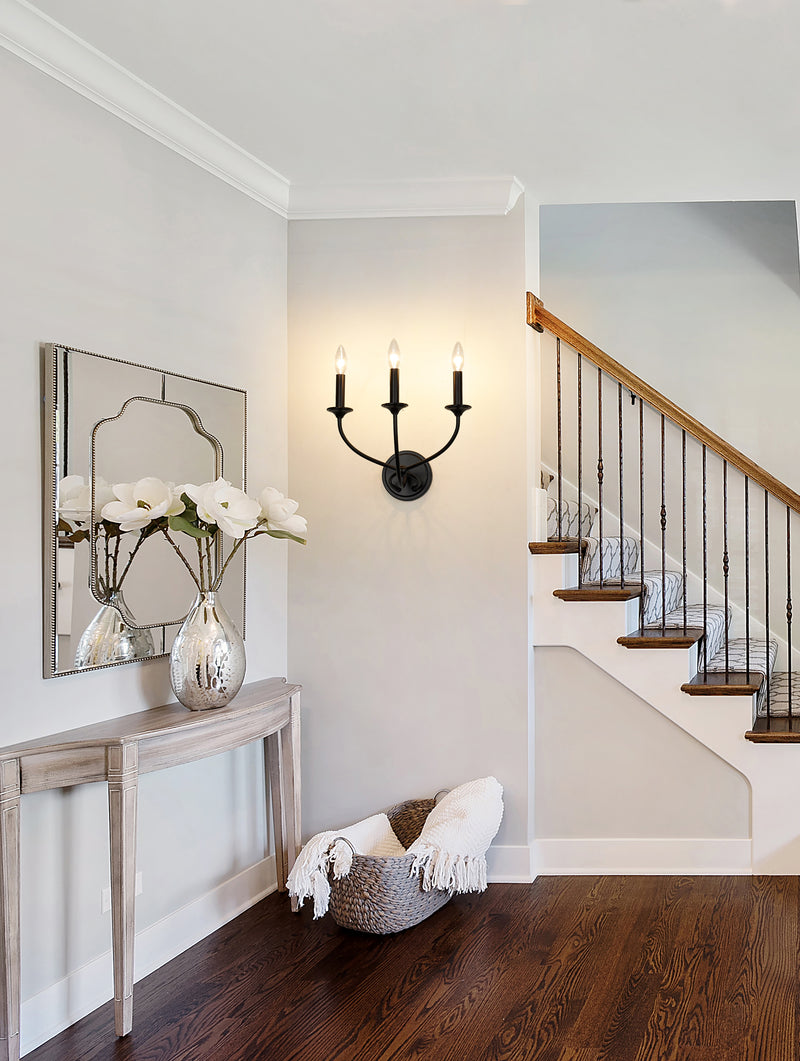 Arabella 3 Light 14" Wall Sconce in Matte Black in a room setting