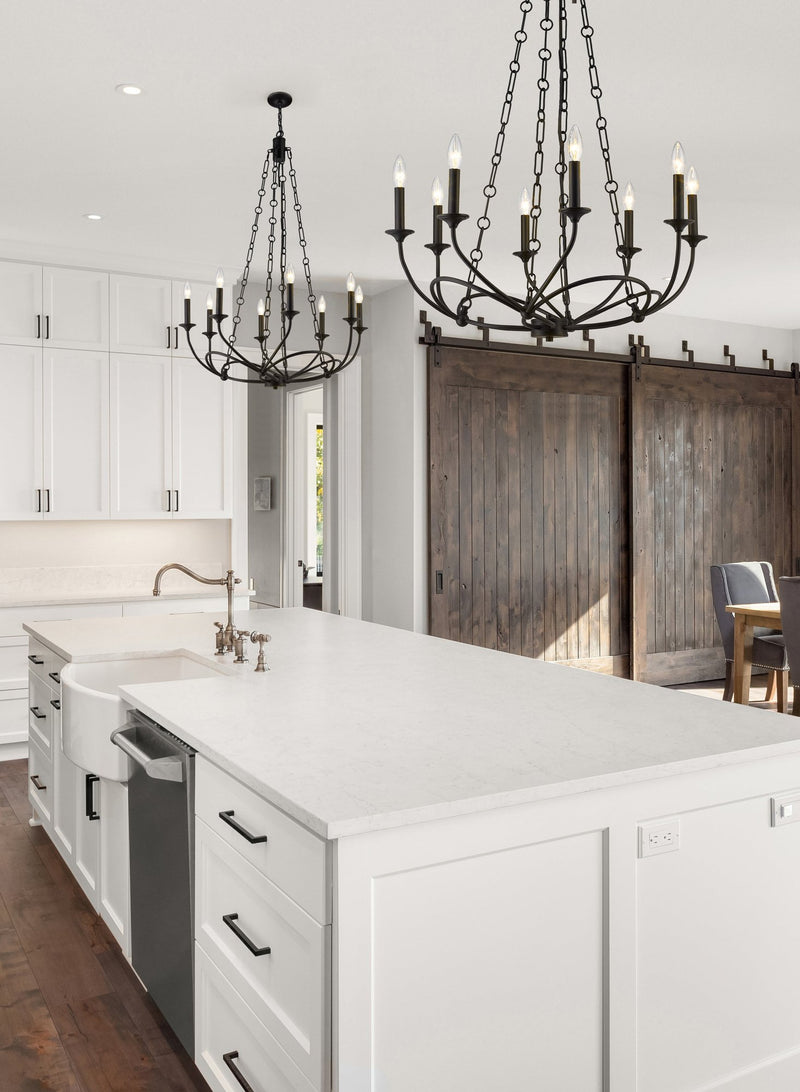 Arabella 8 Light 28" Chandelier in Matte Black in a room setting