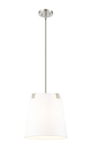 Weston 3 Light 13" Pendant, White Linen Shade in Brushed Nickel
