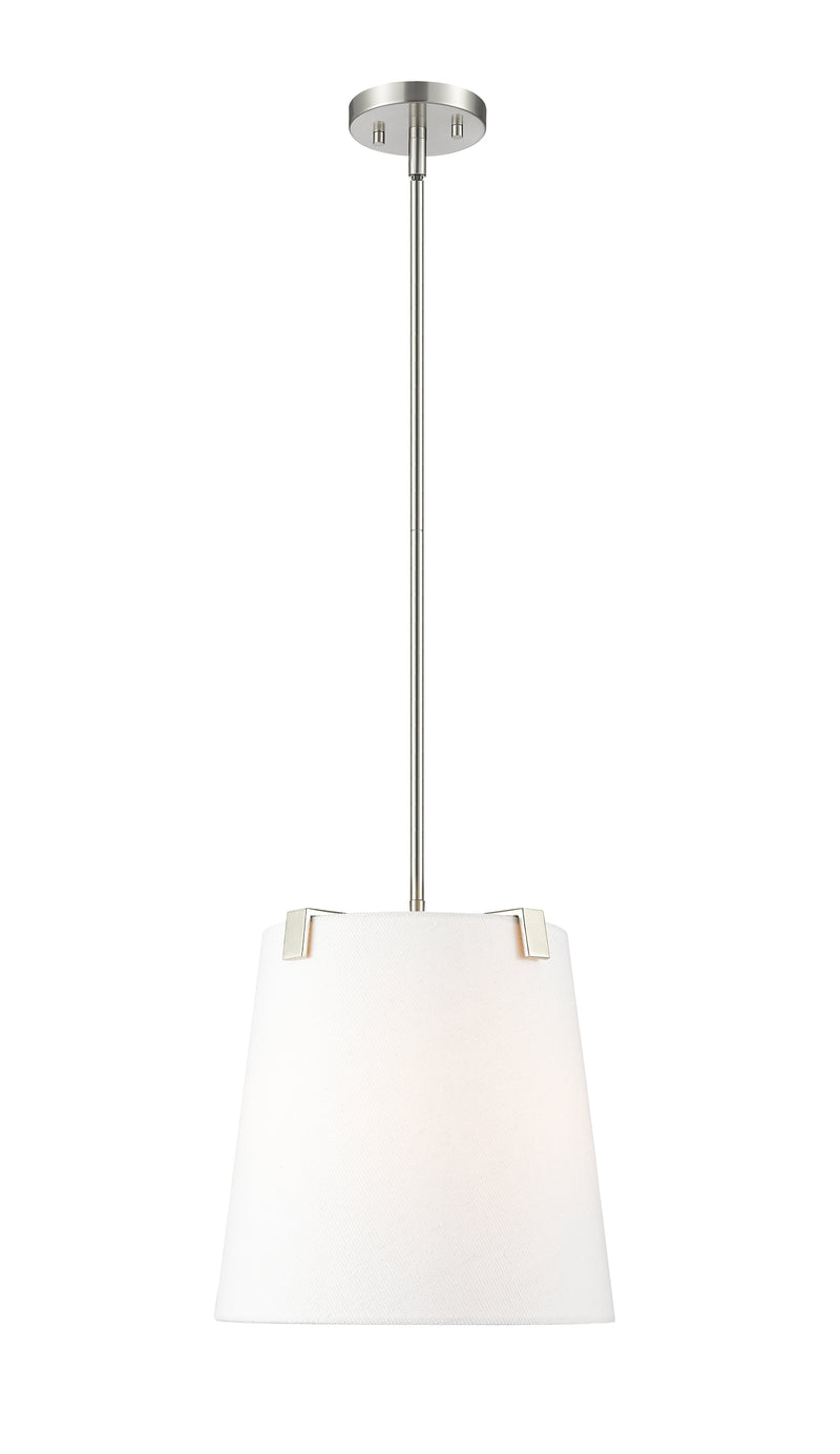 Weston 3 Light 13" Pendant, White Linen Shade in Brushed Nickel