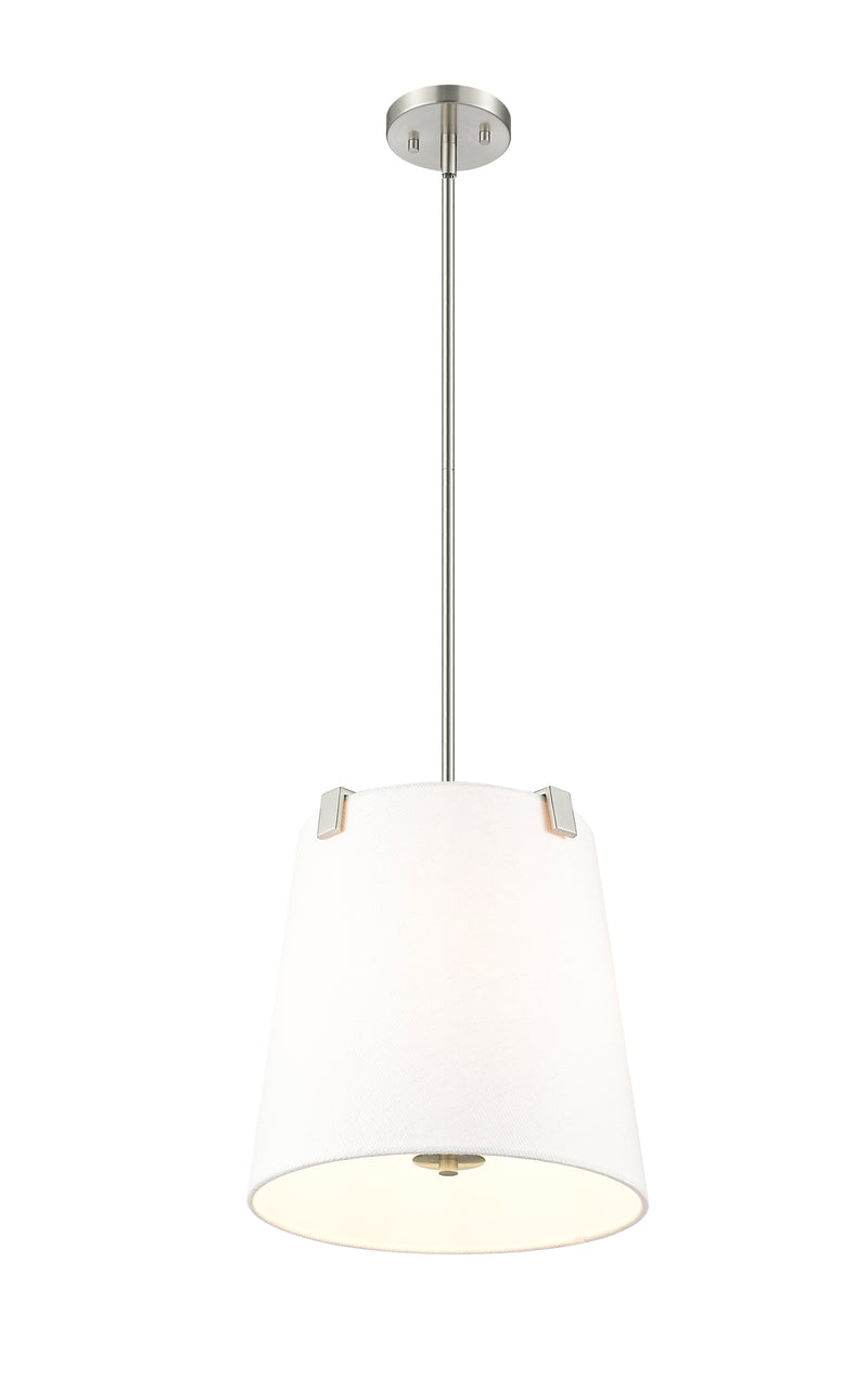 Weston 3 Light 13" Pendant, White Linen Shade in Brushed Nickel