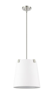 Weston 3 Light 13" Pendant, White Linen Shade in Brushed Nickel