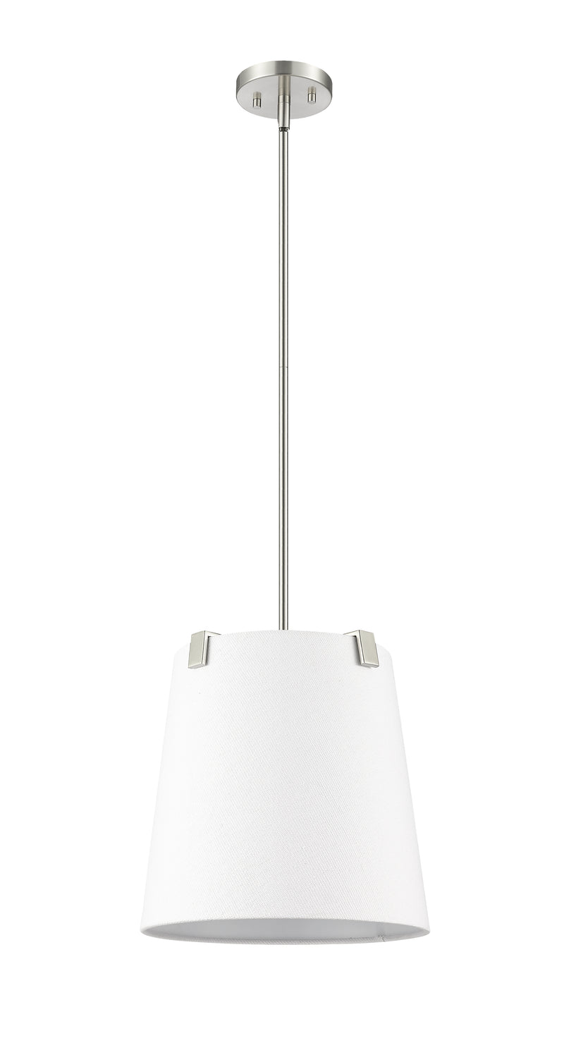 Weston 3 Light 13" Pendant, White Linen Shade in Brushed Nickel