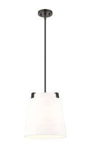 Weston 3 Light 13" Pendant, White Linen Shade in Matte Black