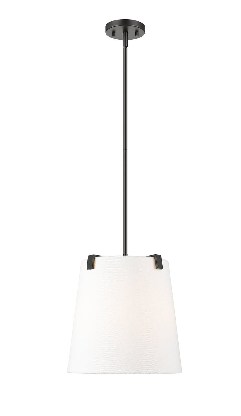 Weston 3 Light 13" Pendant, White Linen Shade in Matte Black