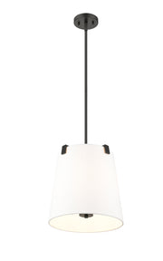 Weston 3 Light 13" Pendant, White Linen Shade in Matte Black