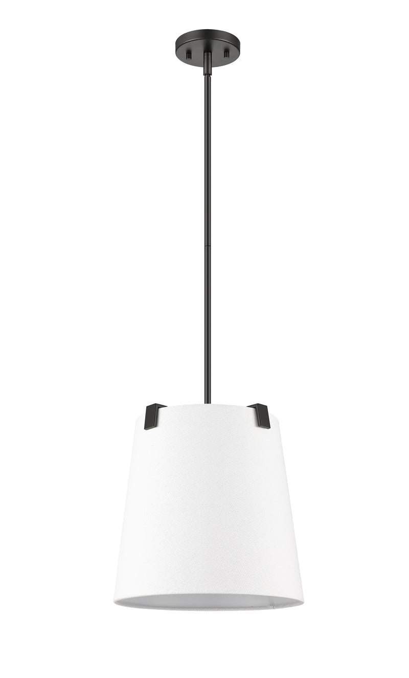 Weston 3 Light 13" Pendant, White Linen Shade in Matte Black