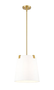Weston 3 Light 13" Pendant, White Linen Shade in Modern Gold