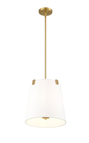 Weston 3 Light 13" Pendant, White Linen Shade in Modern Gold