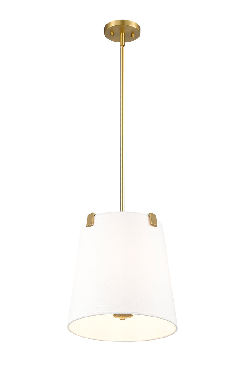 Weston 3 Light 13" Pendant, White Linen Shade in Modern Gold