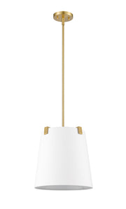 Weston 3 Light 13" Pendant, White Linen Shade in Modern Gold