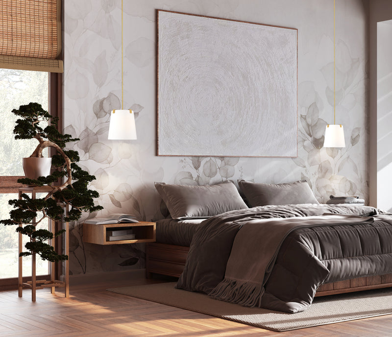 Weston 3 Light 13" Pendant, White Linen Shade in Modern Gold in a room setting