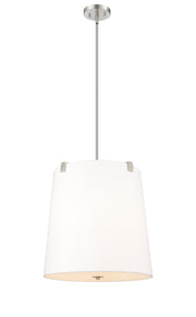 Weston 5 Light 18" Pendant, White Linen Shade in Brushed Nickel