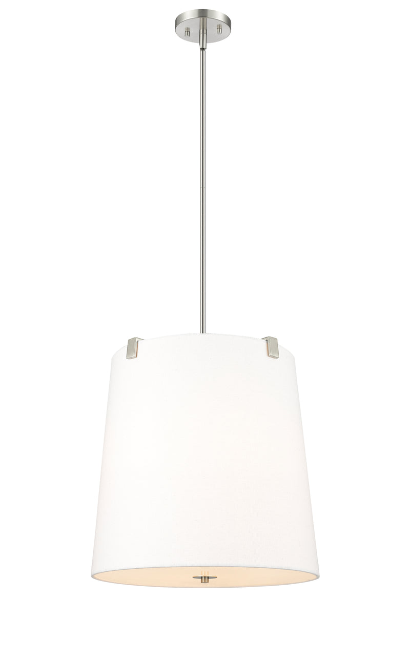 Weston 5 Light 18" Pendant, White Linen Shade in Brushed Nickel