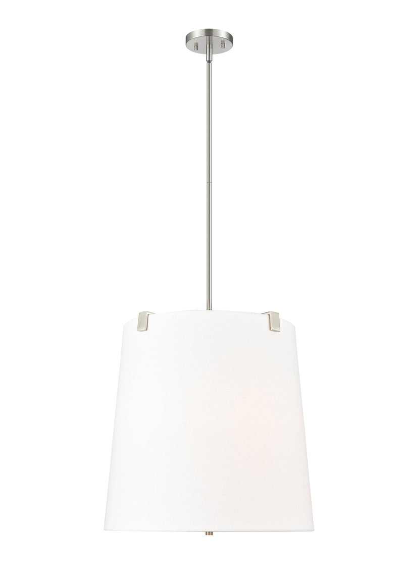 Weston 5 Light 18" Pendant, White Linen Shade in Brushed Nickel