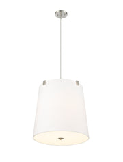 Weston 5 Light 18" Pendant, White Linen Shade in Brushed Nickel